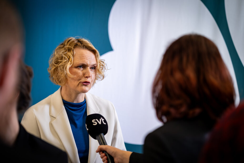 Anna-Karin Hatt blir intervjuad av SVT